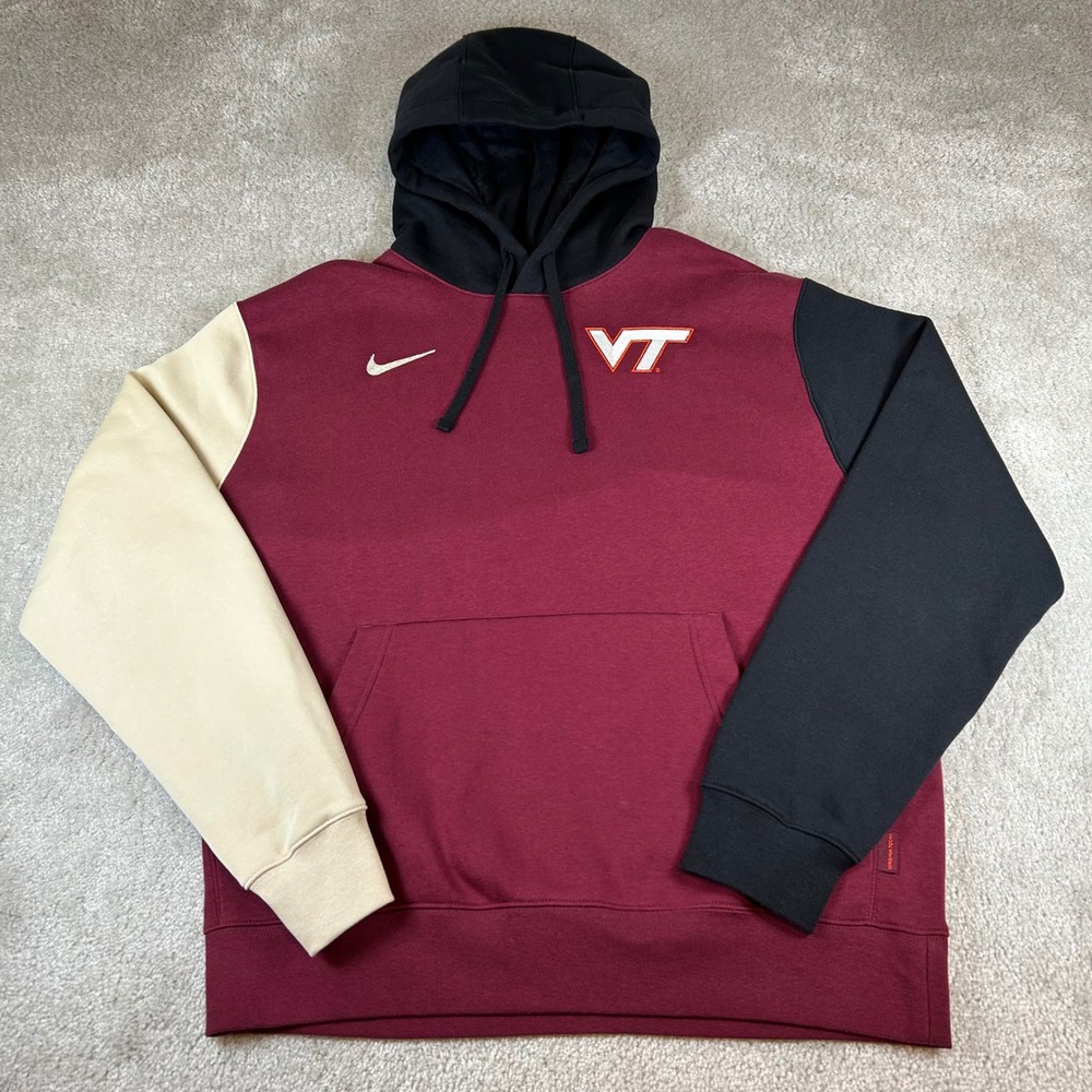 Nike Virginia Tech Hoodie Mens Large Maroon Colorblock VT Pullover DZ5015-669
